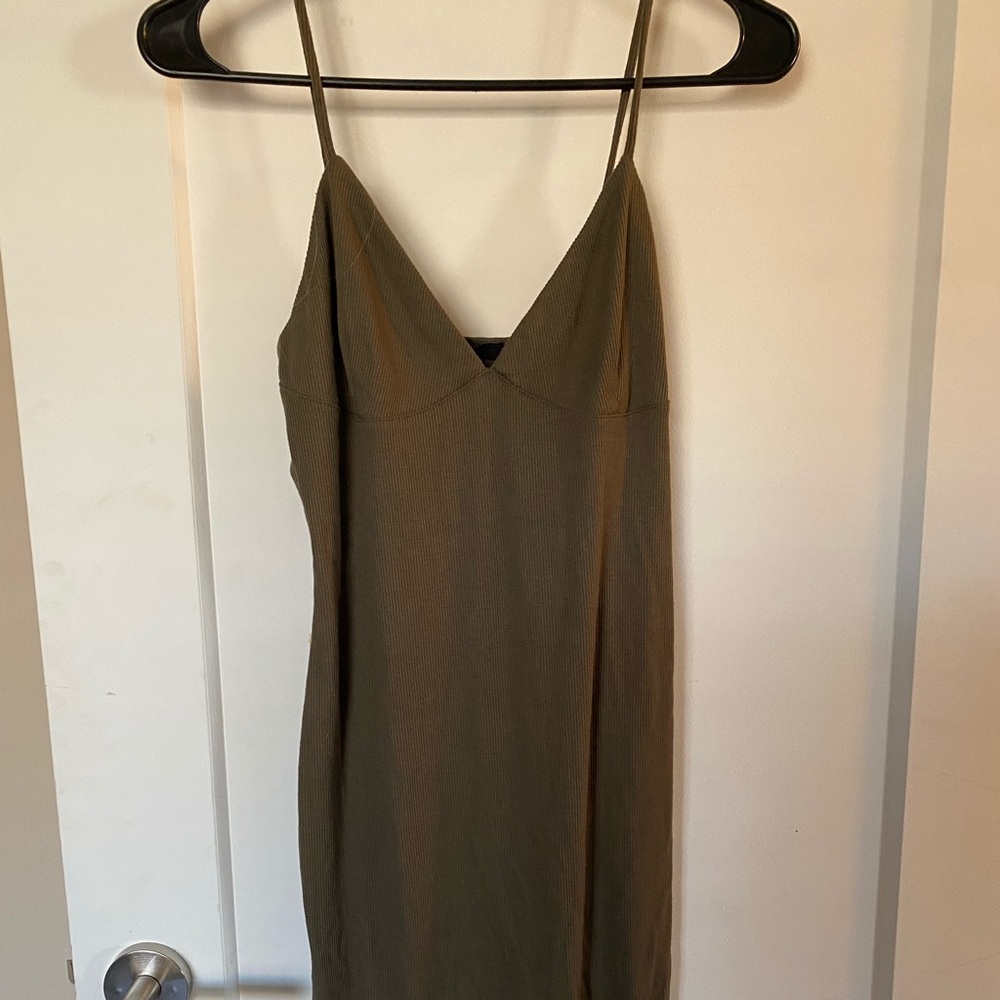 Olive Green Ribbed Dress